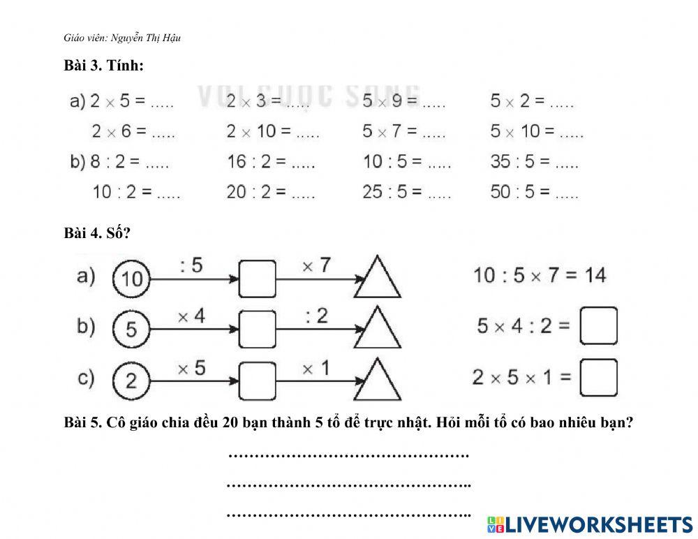 Luyện tập bảng nhân, chia 2, 5
