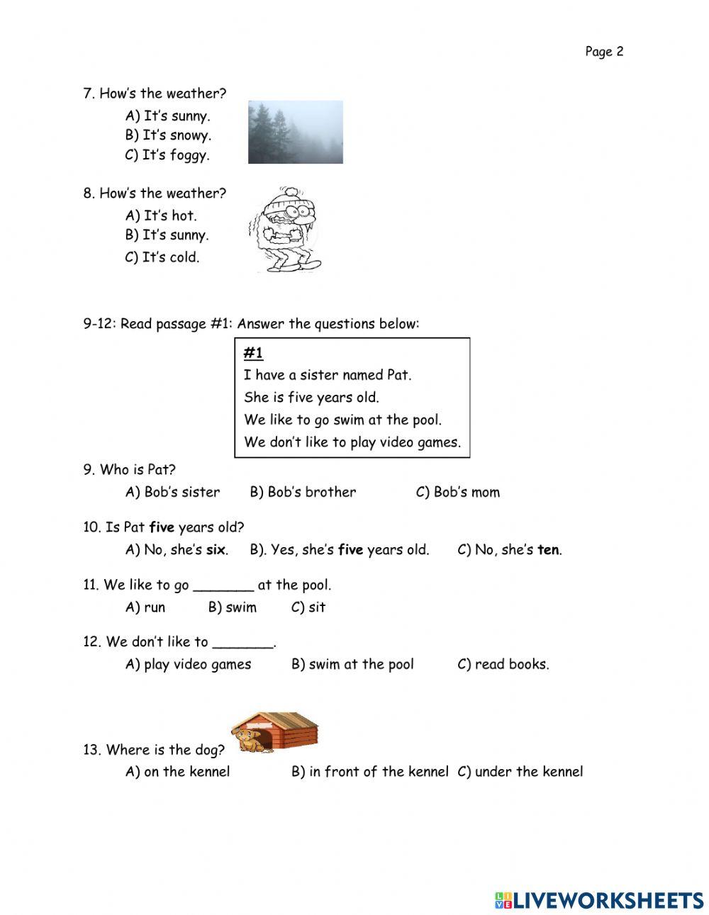 P1 Practice English Test for PreFinal