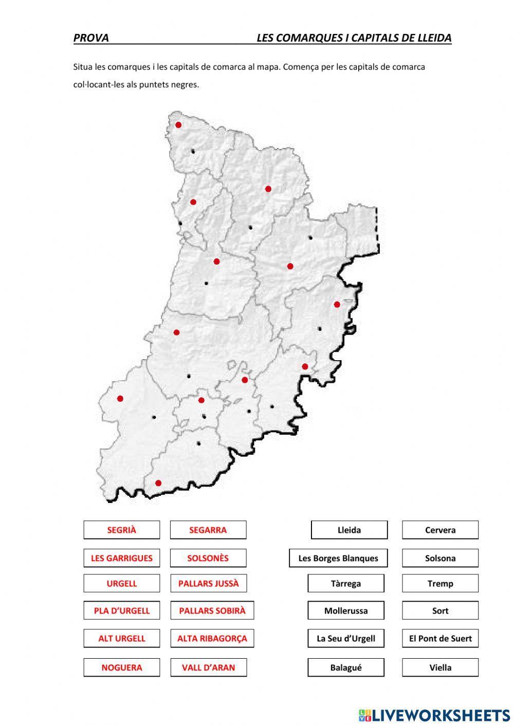 Comarques i Capitals de comarca de la província de Lleida