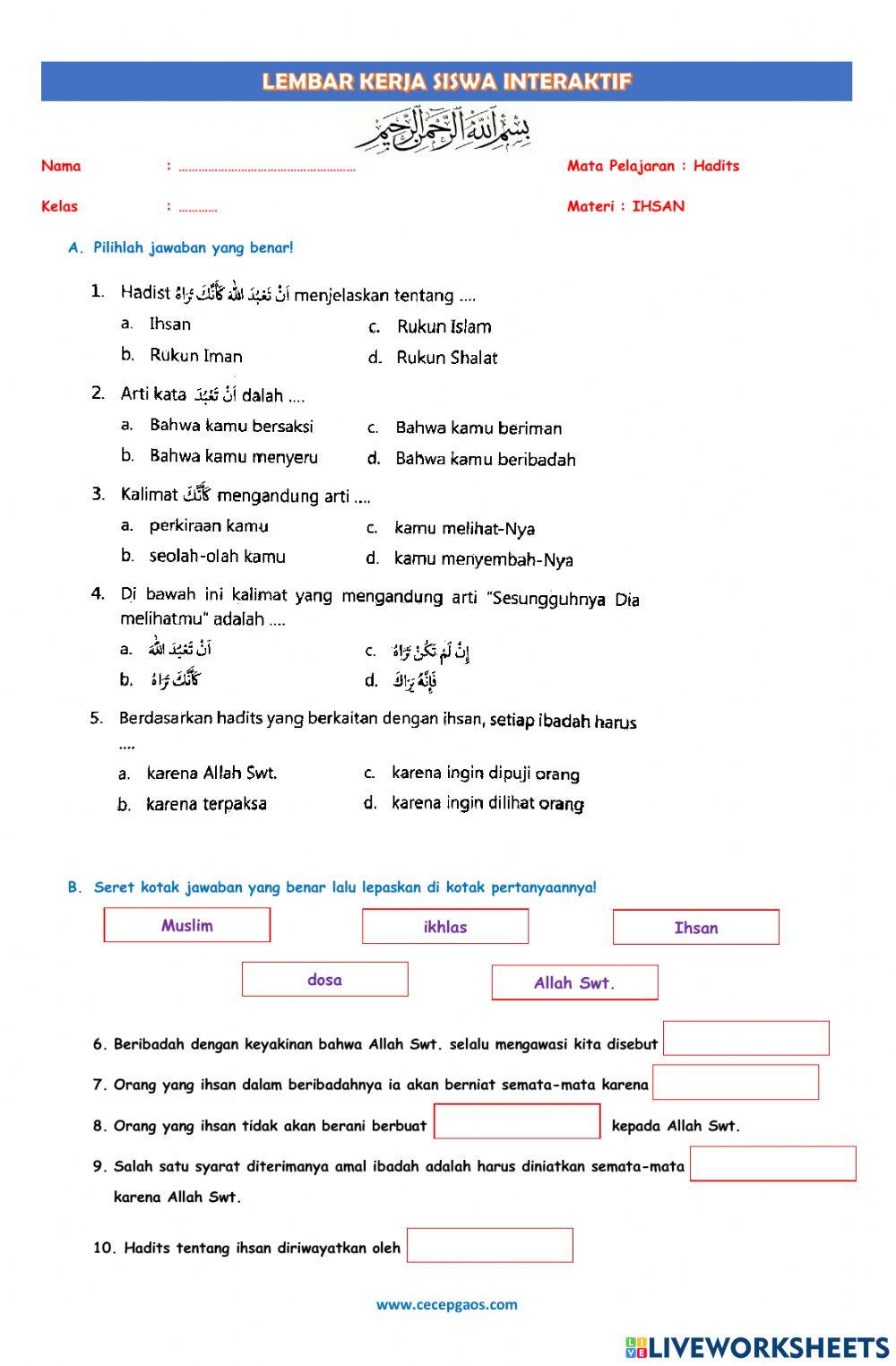 LKPD Interaktif Hadits Tentang Ihsan