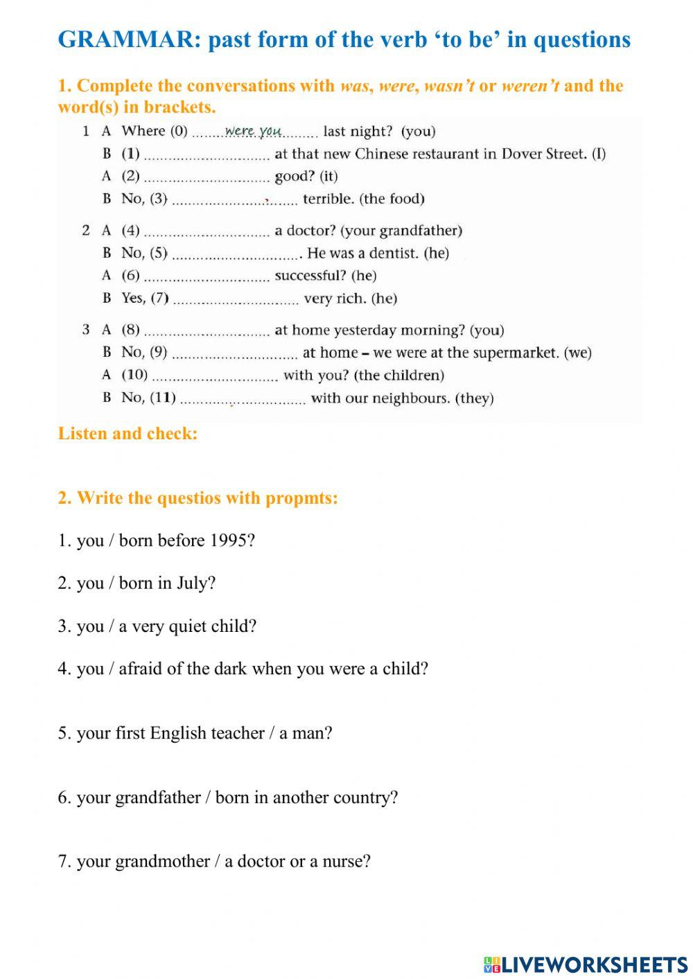 Past of be in questions