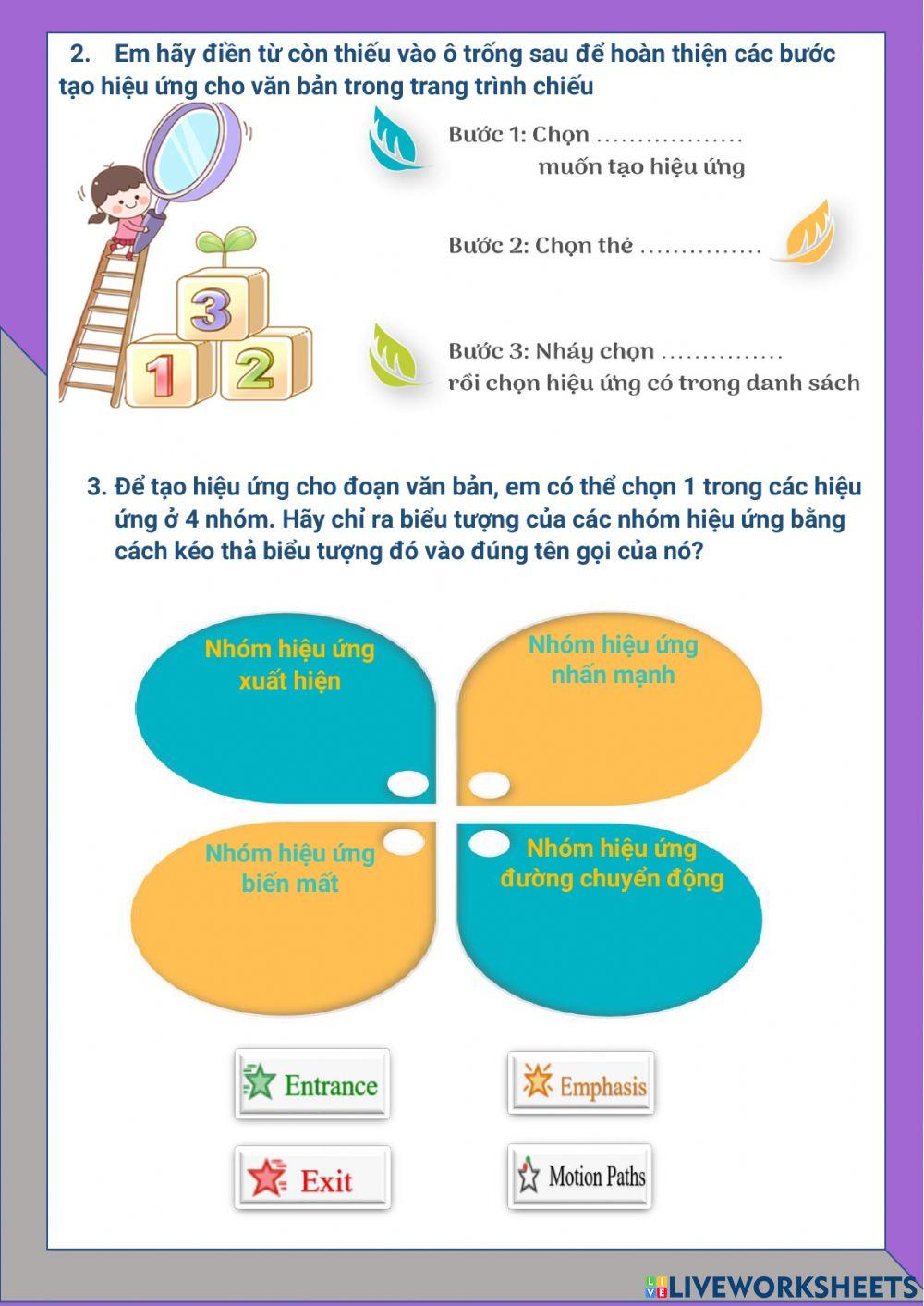 Tin học lớp 4-Tuần 21-Bài 3: Tạo hiệu ứng cho văn bản trong trang trình chiếu