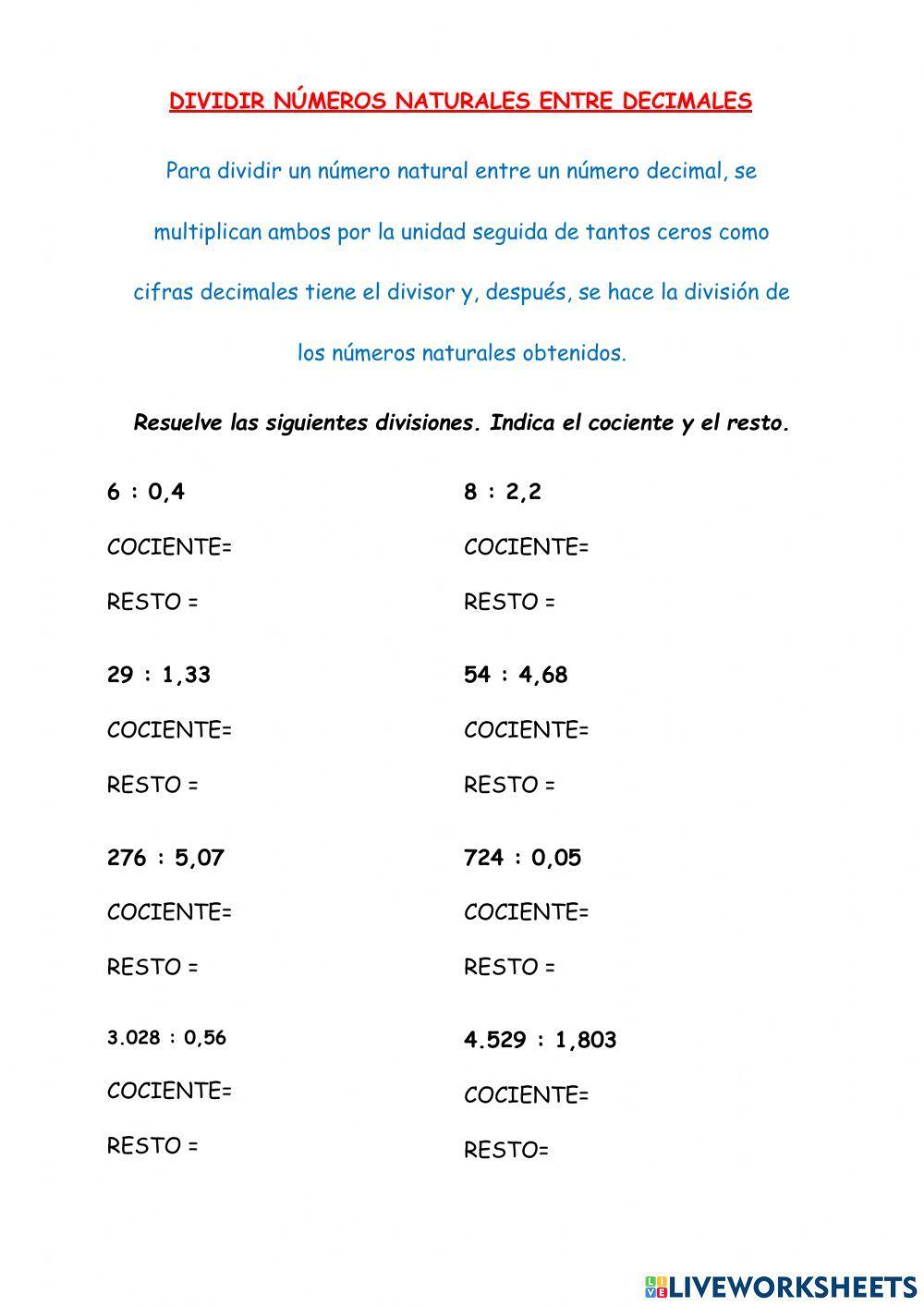 Dividir natural entre decimal