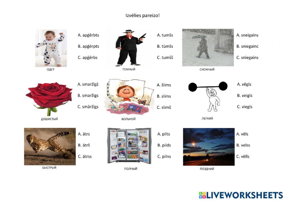Īpašības vārdu pareizrakstības treniņš 3. daļa