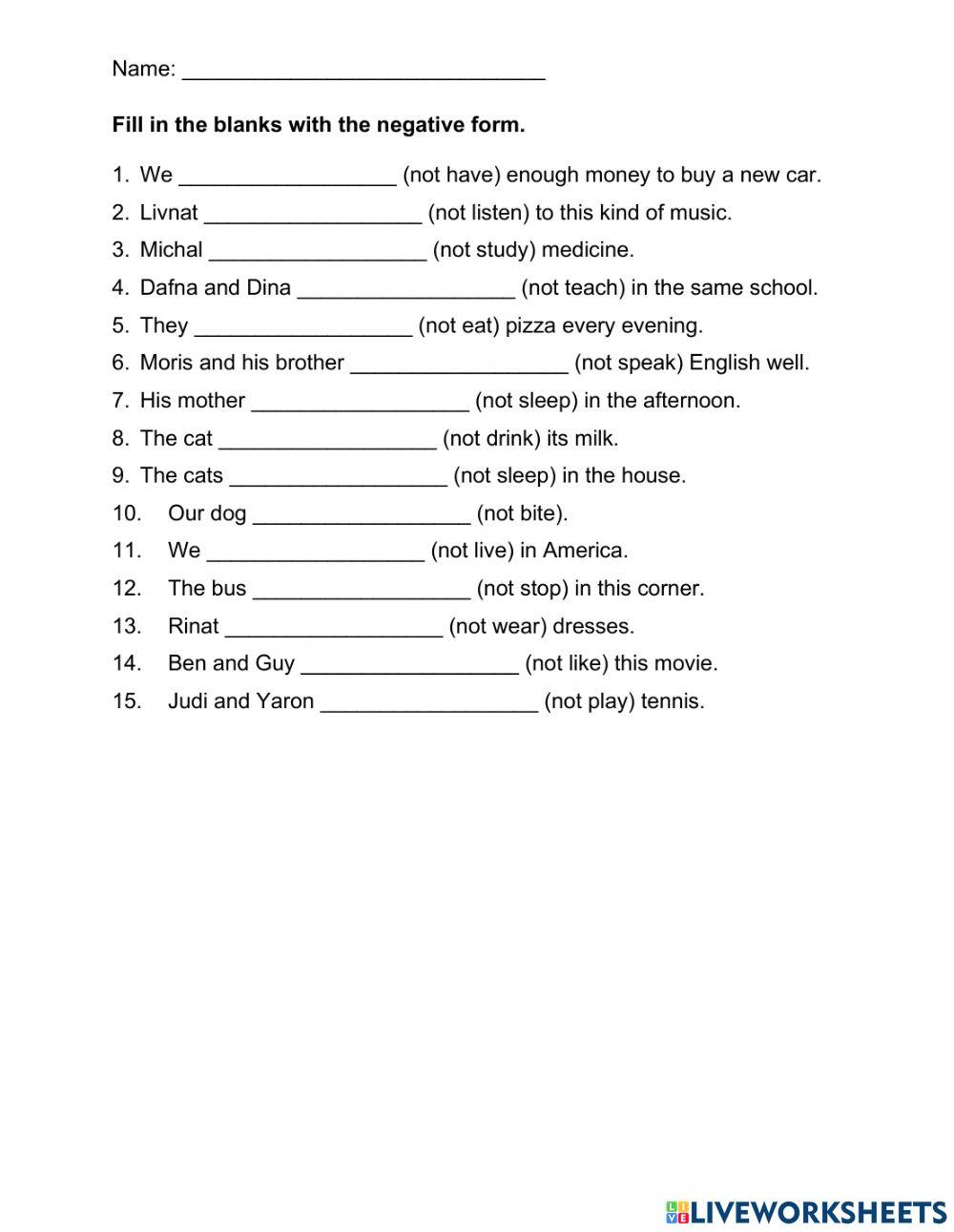 present simple positive and negative