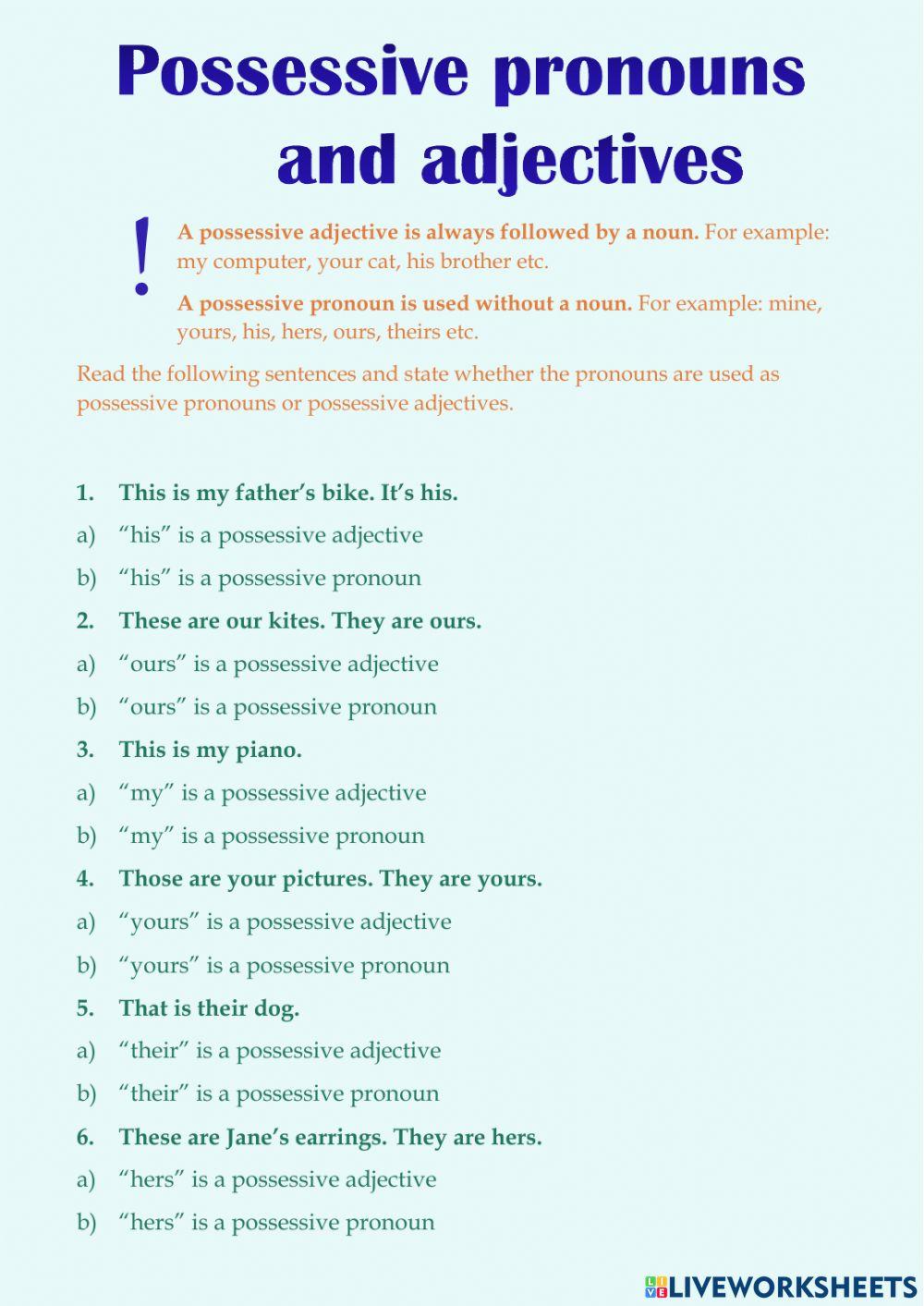 Possessive pronouns and adjectives