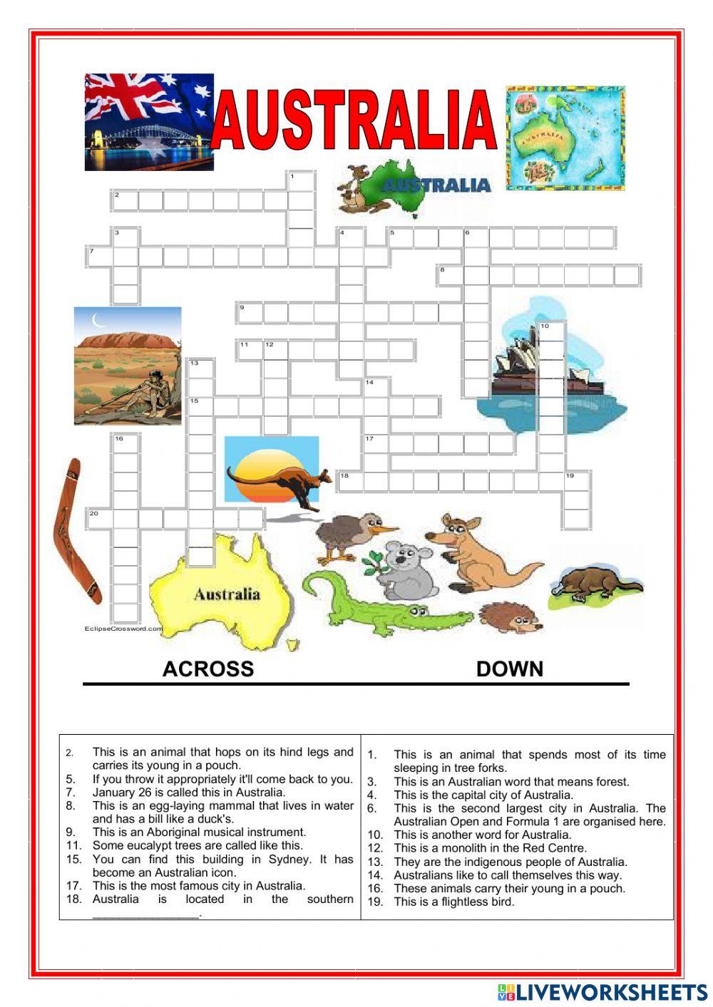 AUSTRALIA CROSSWORD online exercise for Live Worksheets
