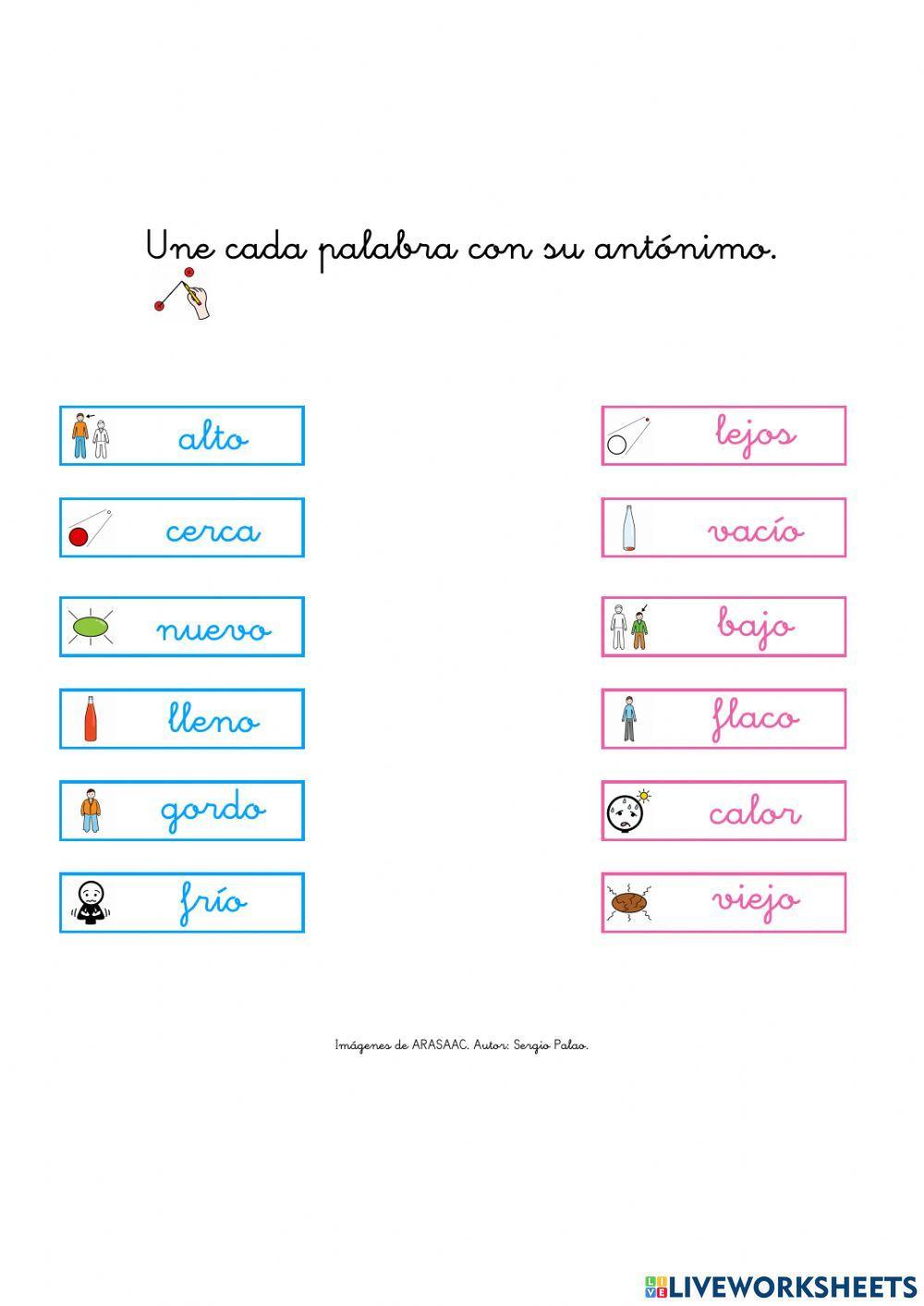 Une con su antónimo