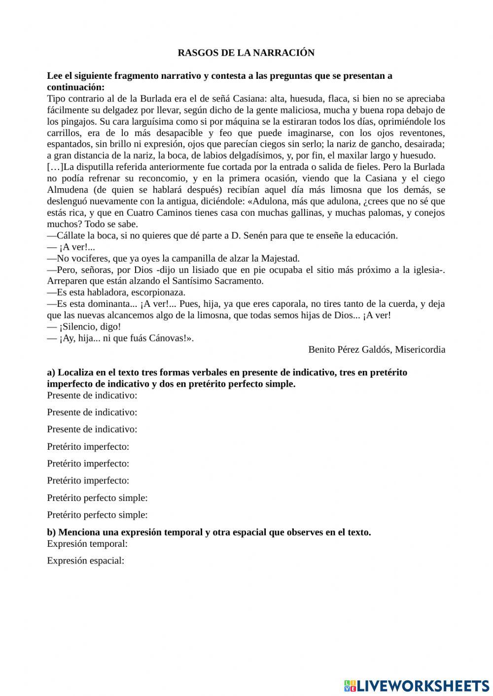 Rasgos lingüísticos de la narración