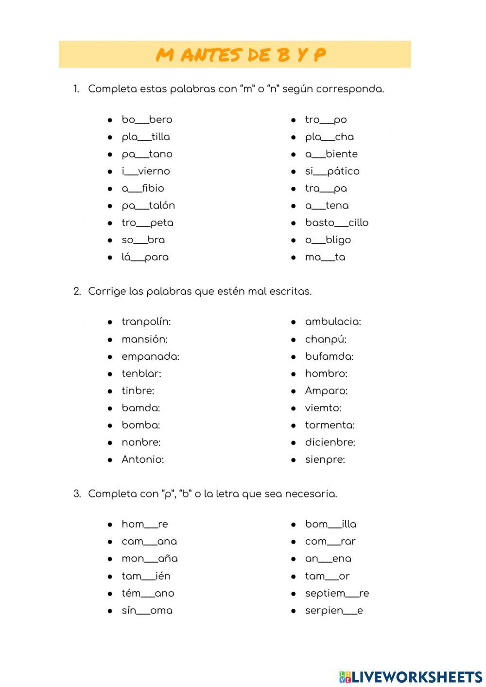 Uso de M antes de B y P