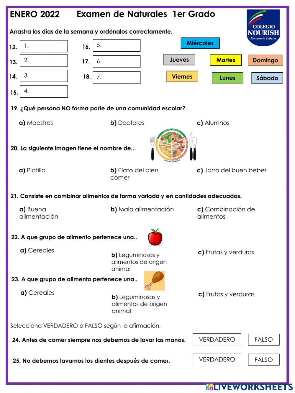 Examen de Naturales 1ero