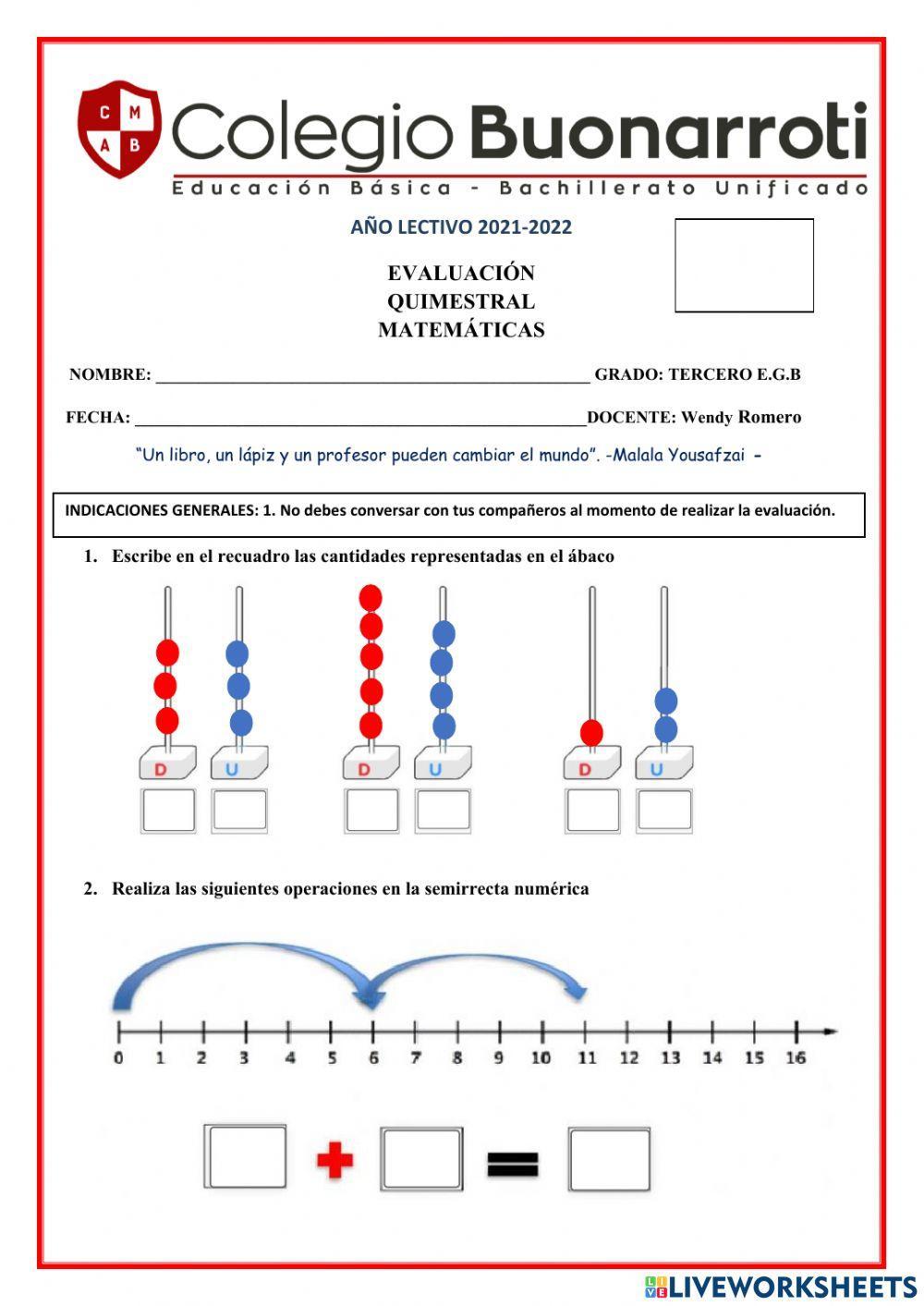Quimestral de matemáticas