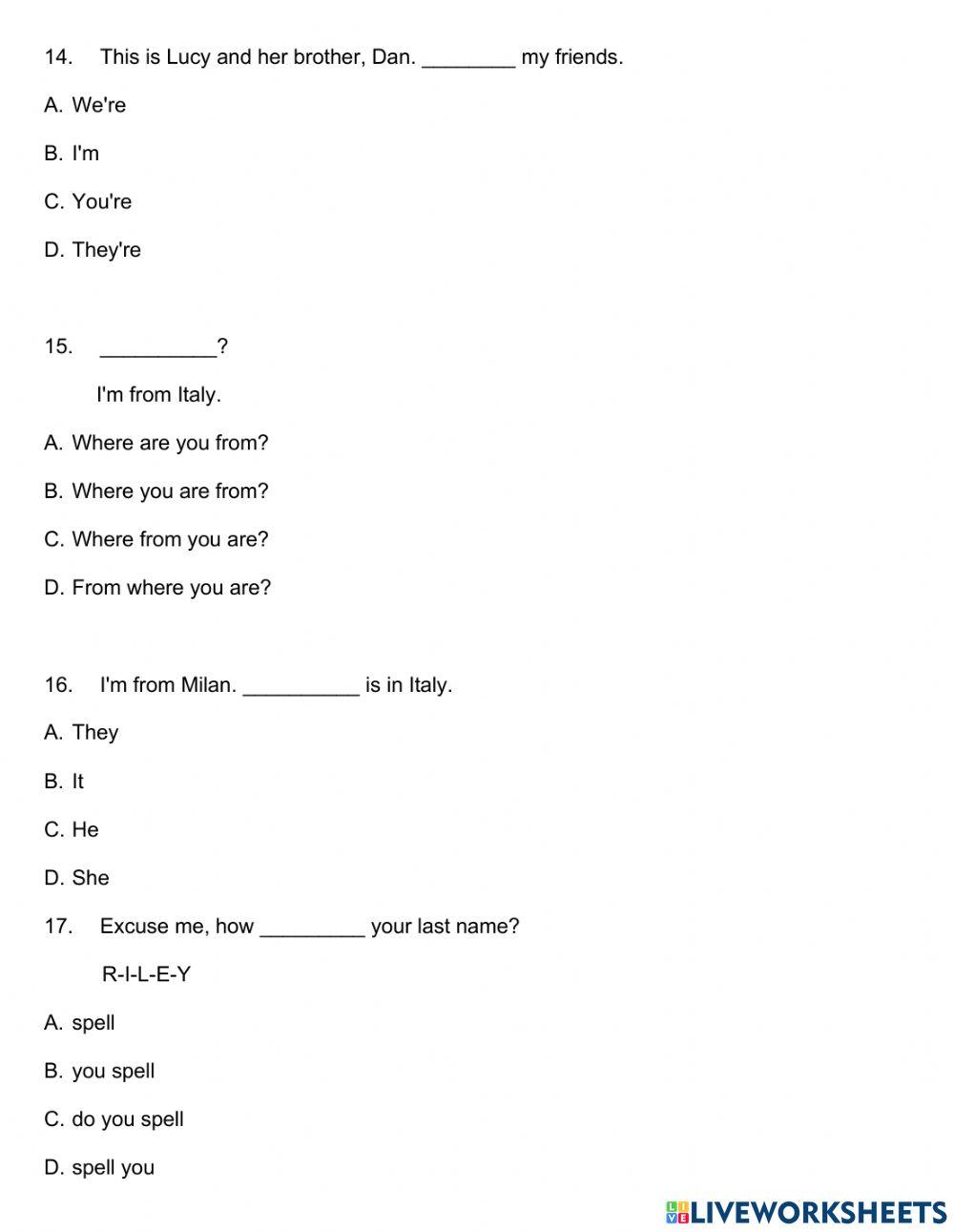 Placement test - iii cycle - augustinian technical high school