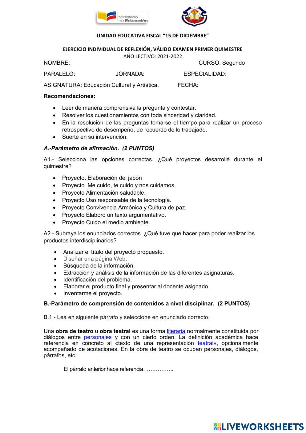 Examen quinestral 2dos