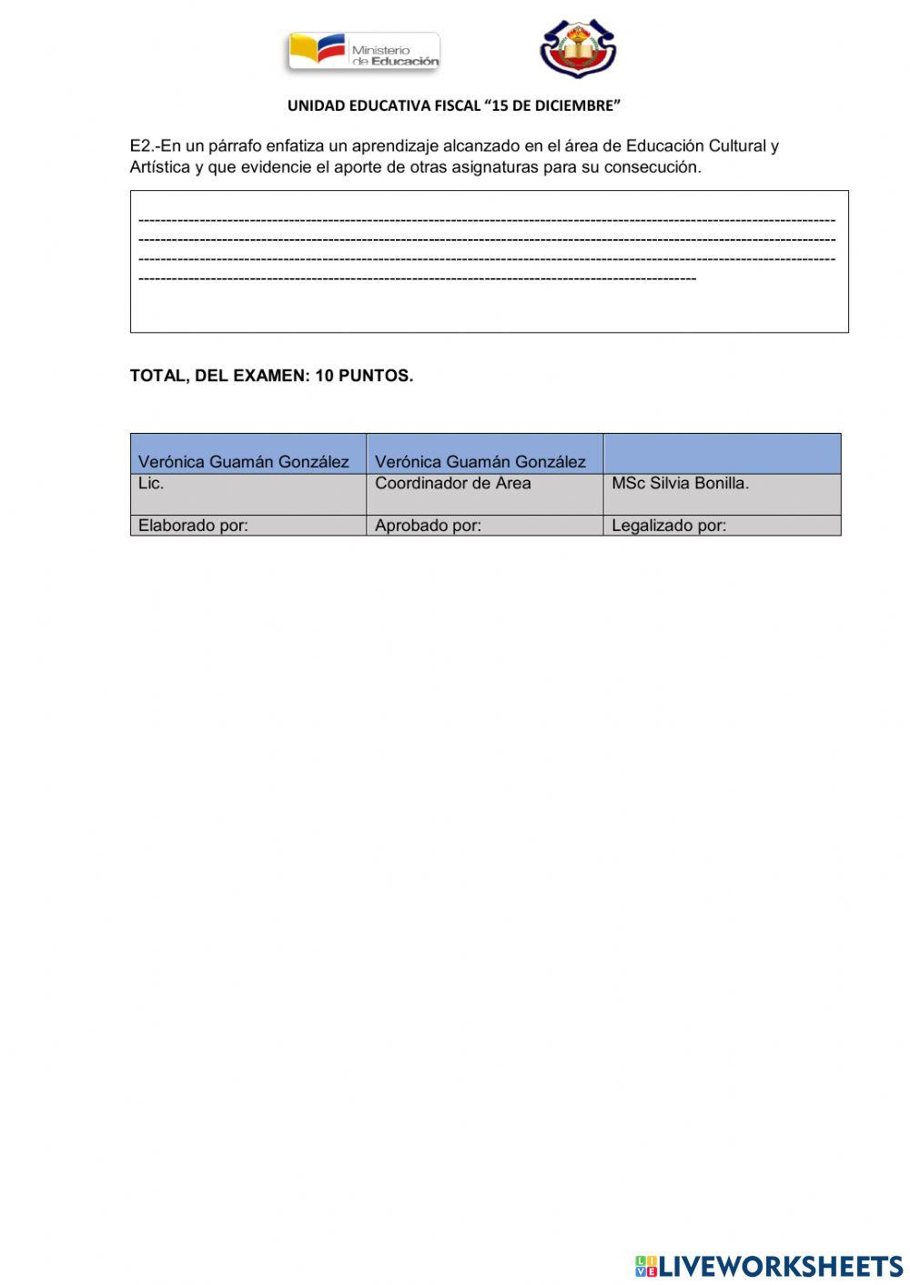 Examen quinestral 2dos