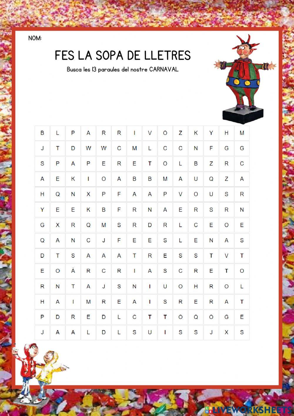 Sopa de lletres de carnaval
