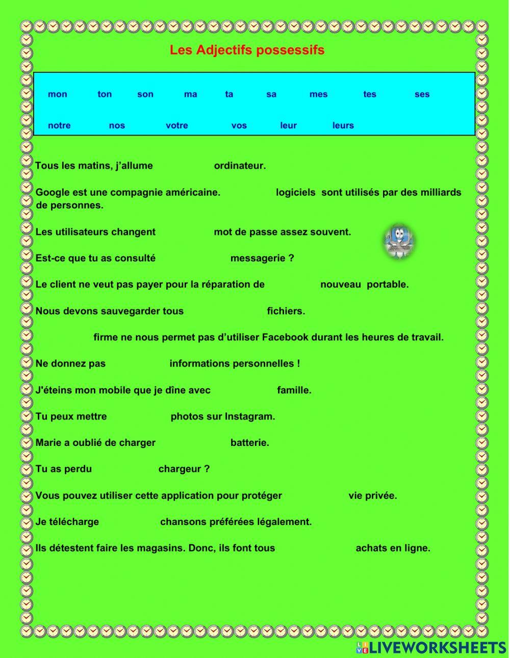 Les Adejectifs possessifs et les technologies de communication