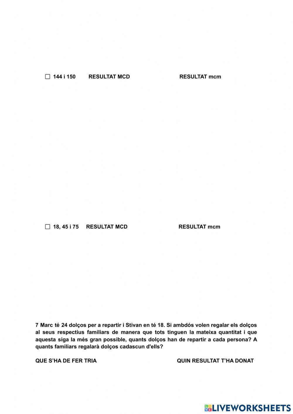 EXAMEN TEMA 5 I 6 MULTIPLES I DIVISORS