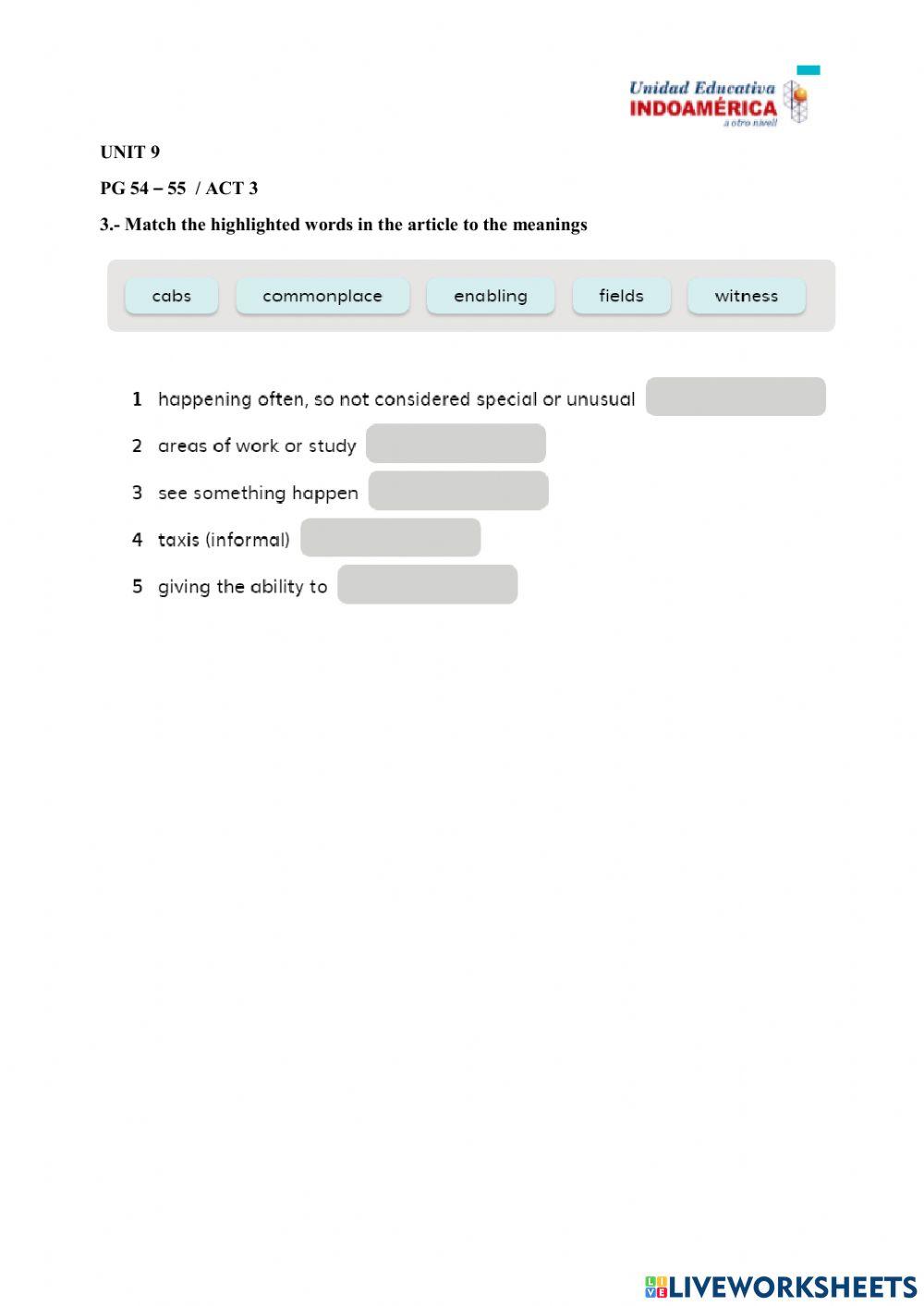 3ro Unit 9- pg 54-55  act 3 reading