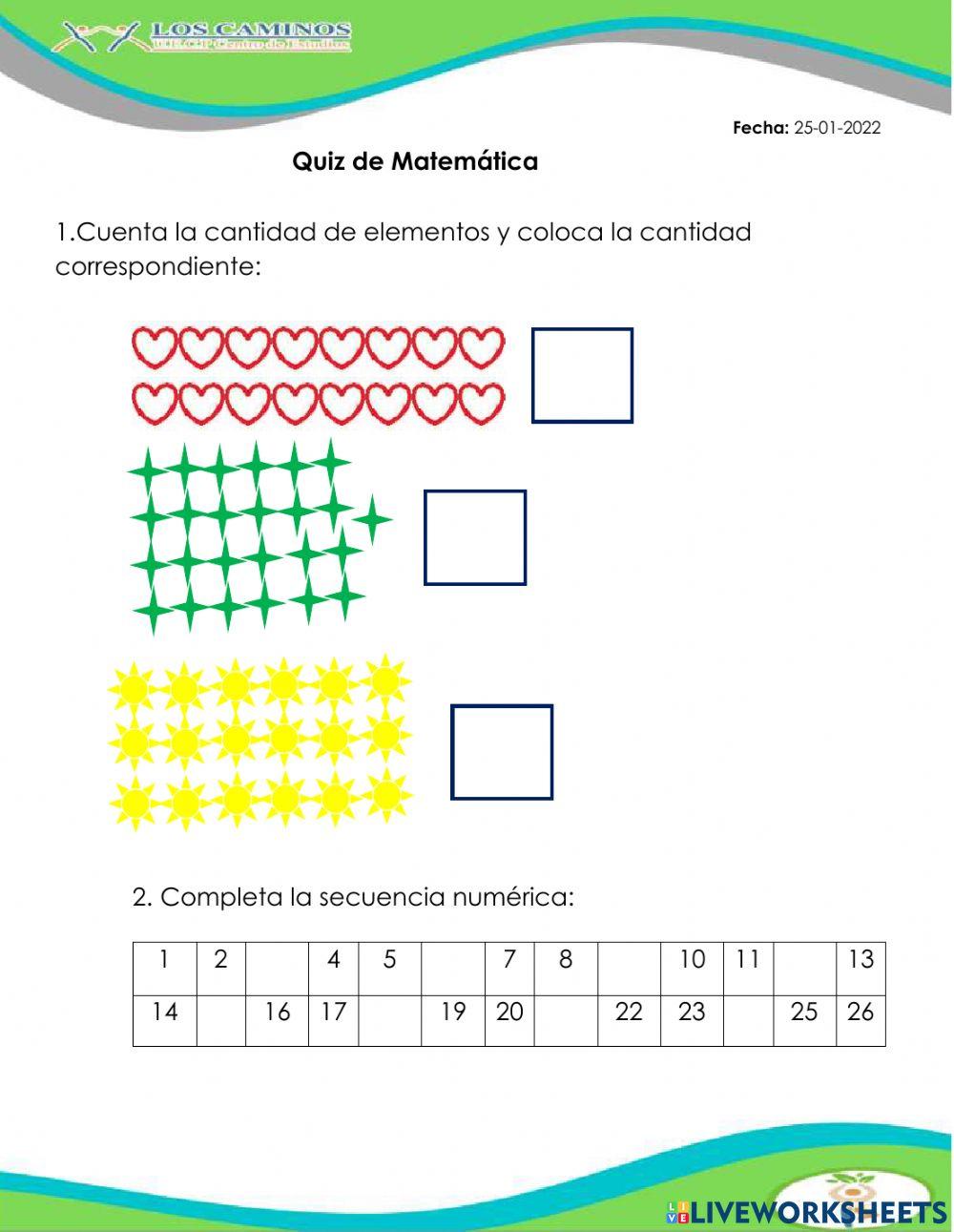 Quiz de matemática interactive worksheet