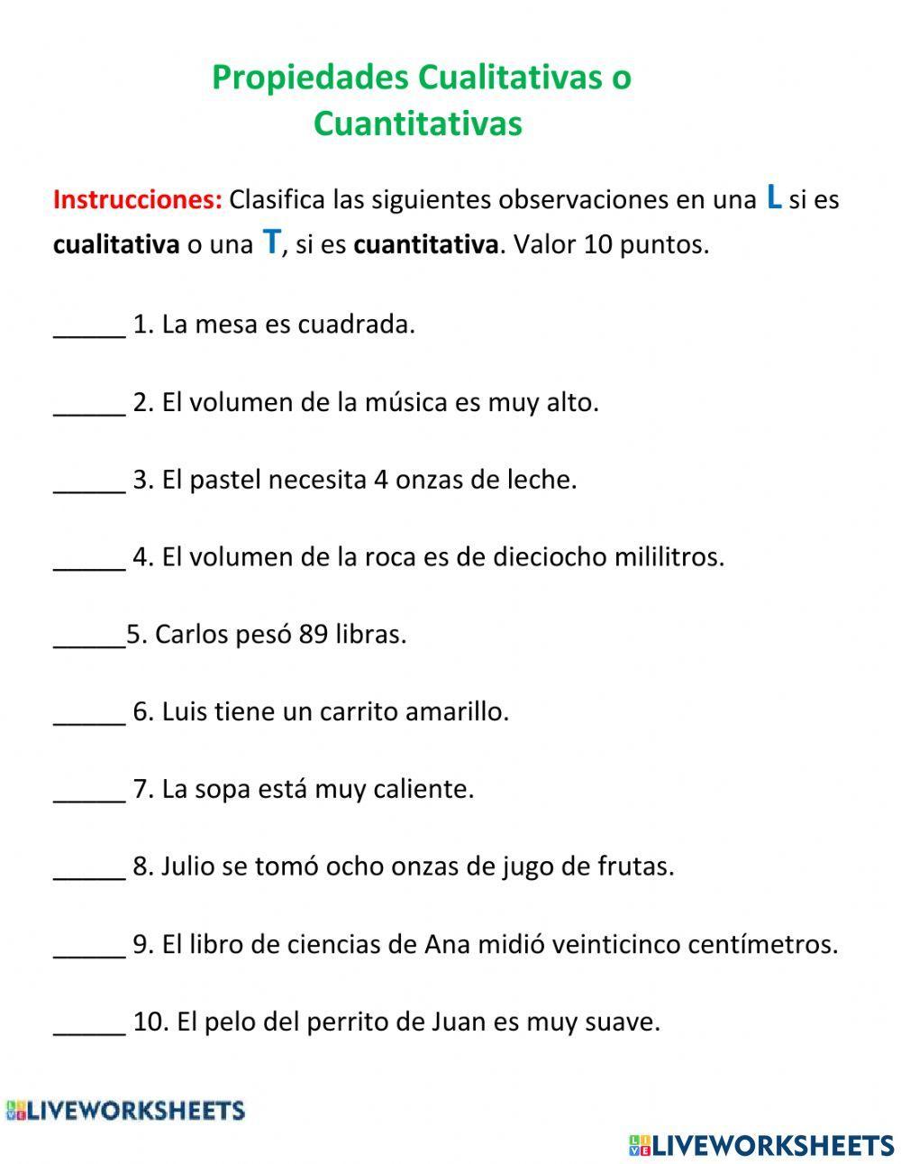Propiedades cualitativas o cuantitativas Propiedades cualitativas o cuantitativas