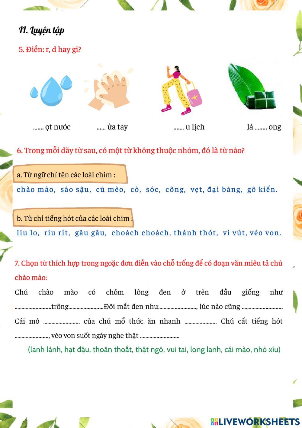 Bài tập cuối tuần 22 TV 2