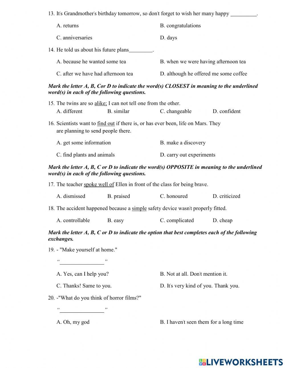Thi lop 10 - PRACTICE TEST 6
