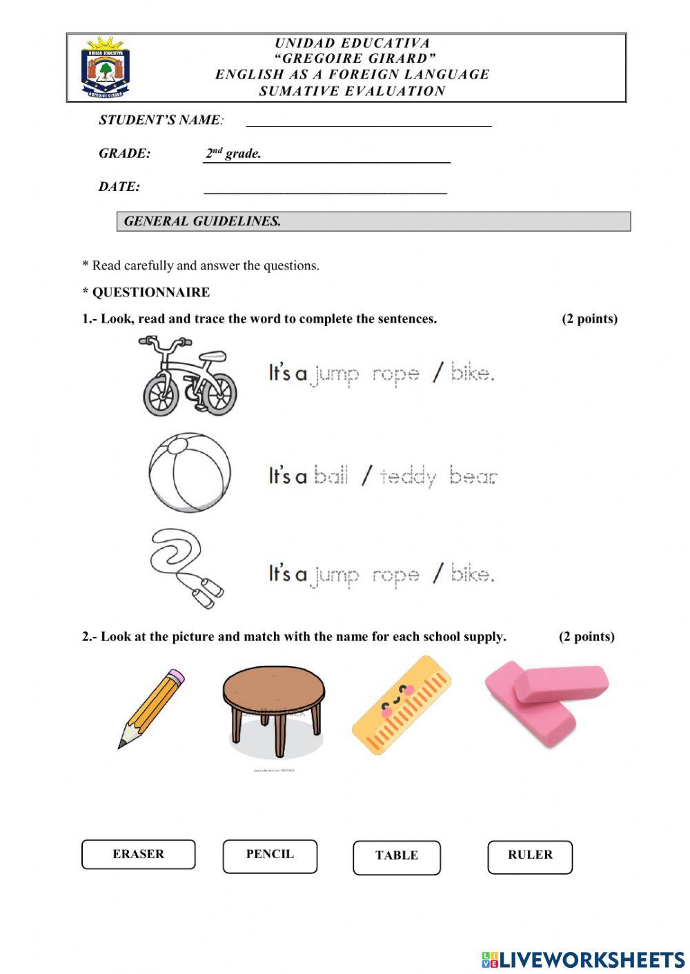 Summative evaluation 2nd grade