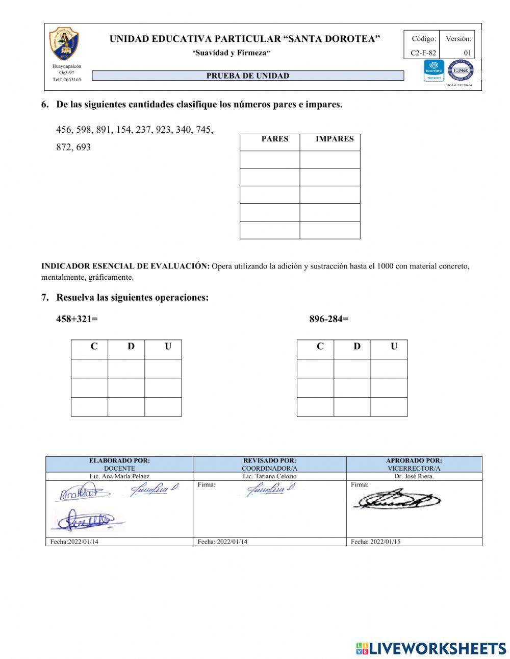 Evaluación de Matemática
