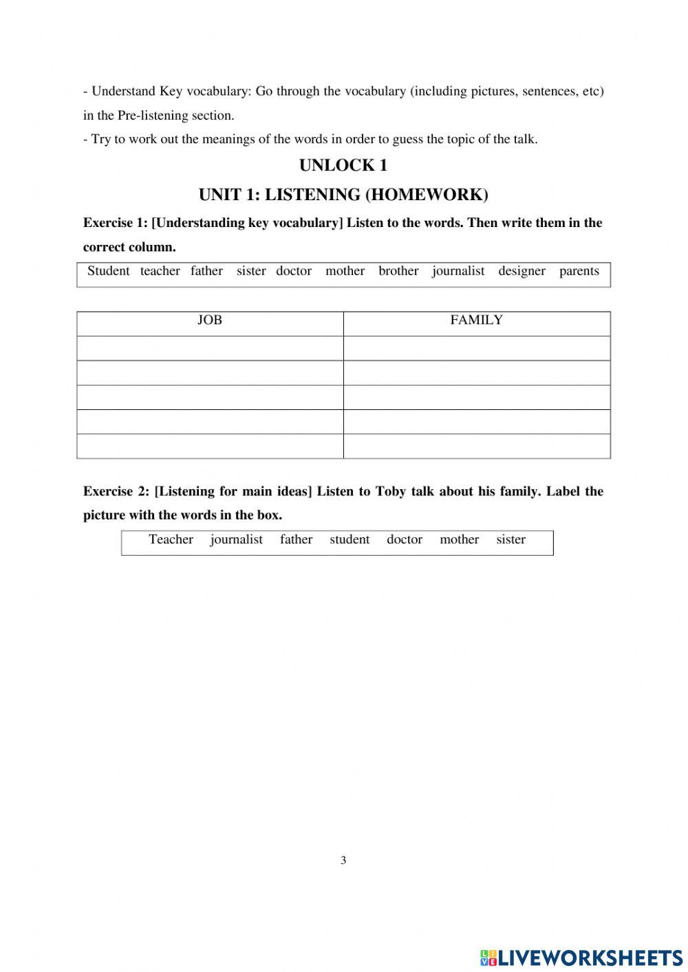 Unlock 1 0 Unit 1 - Writing worksheet | Live Worksheets