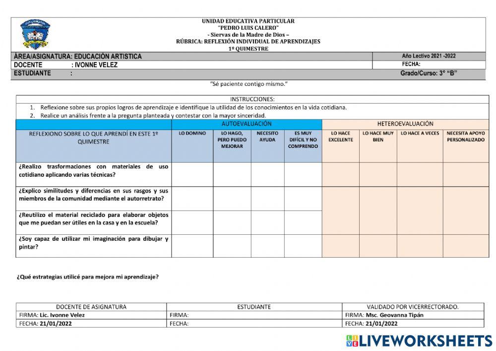 RÚBRICA: REFLEXIÓN INDIVIDUAL DE APRENDIZAJES -ECA