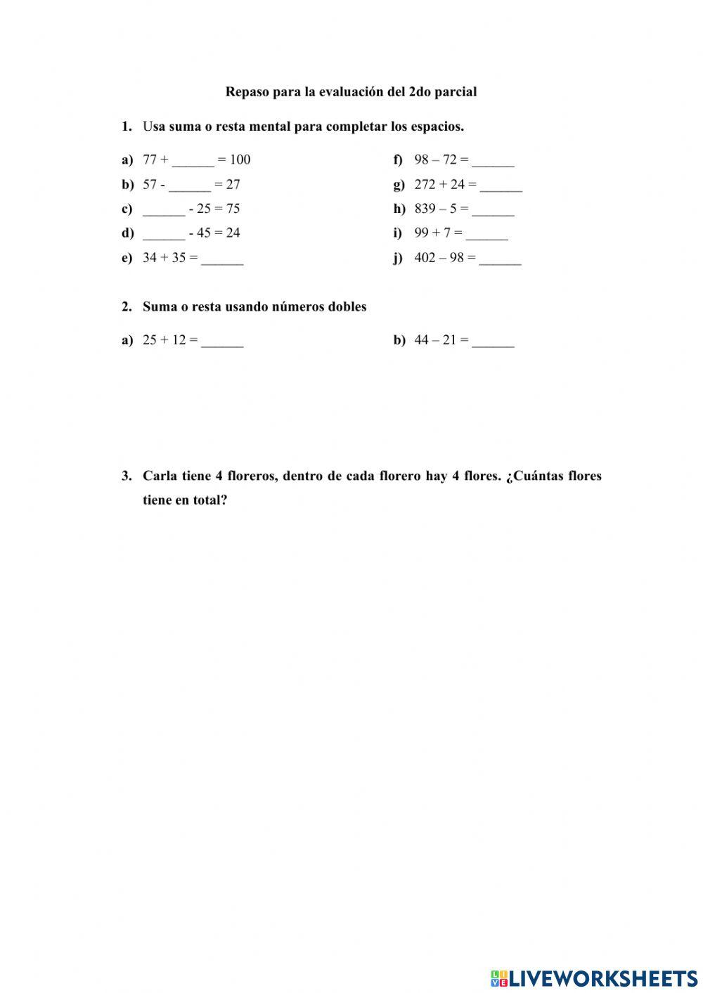 Repaso evaluación del 2do parcial Matemática
