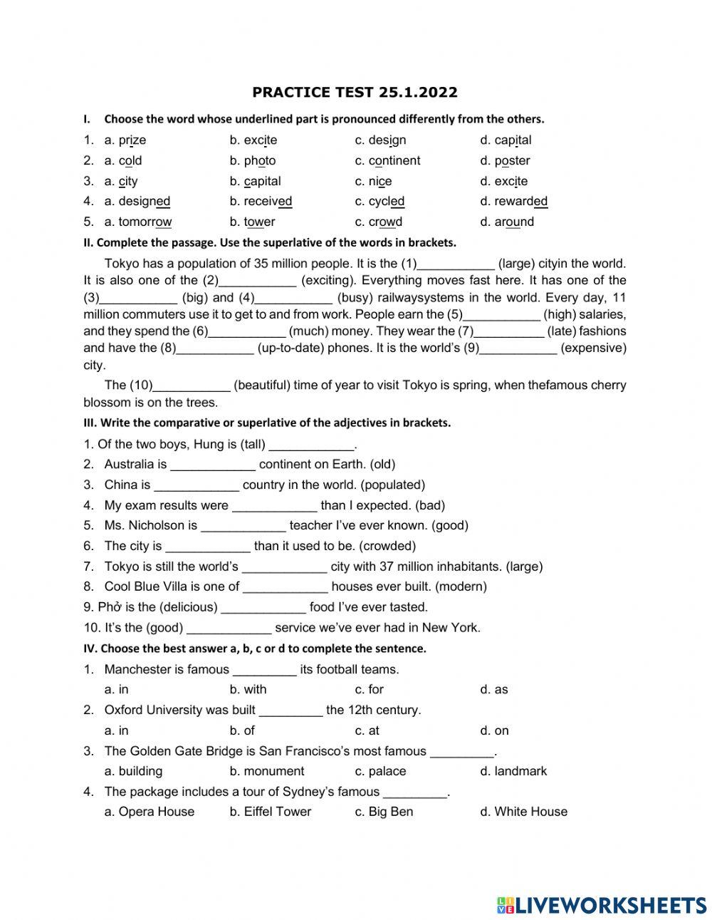 Cities of the world practice test