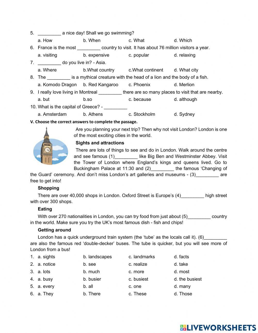 Cities of the world practice test