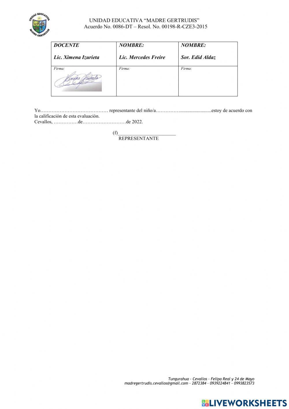 Evaluacion matematicas sexto Ecuador