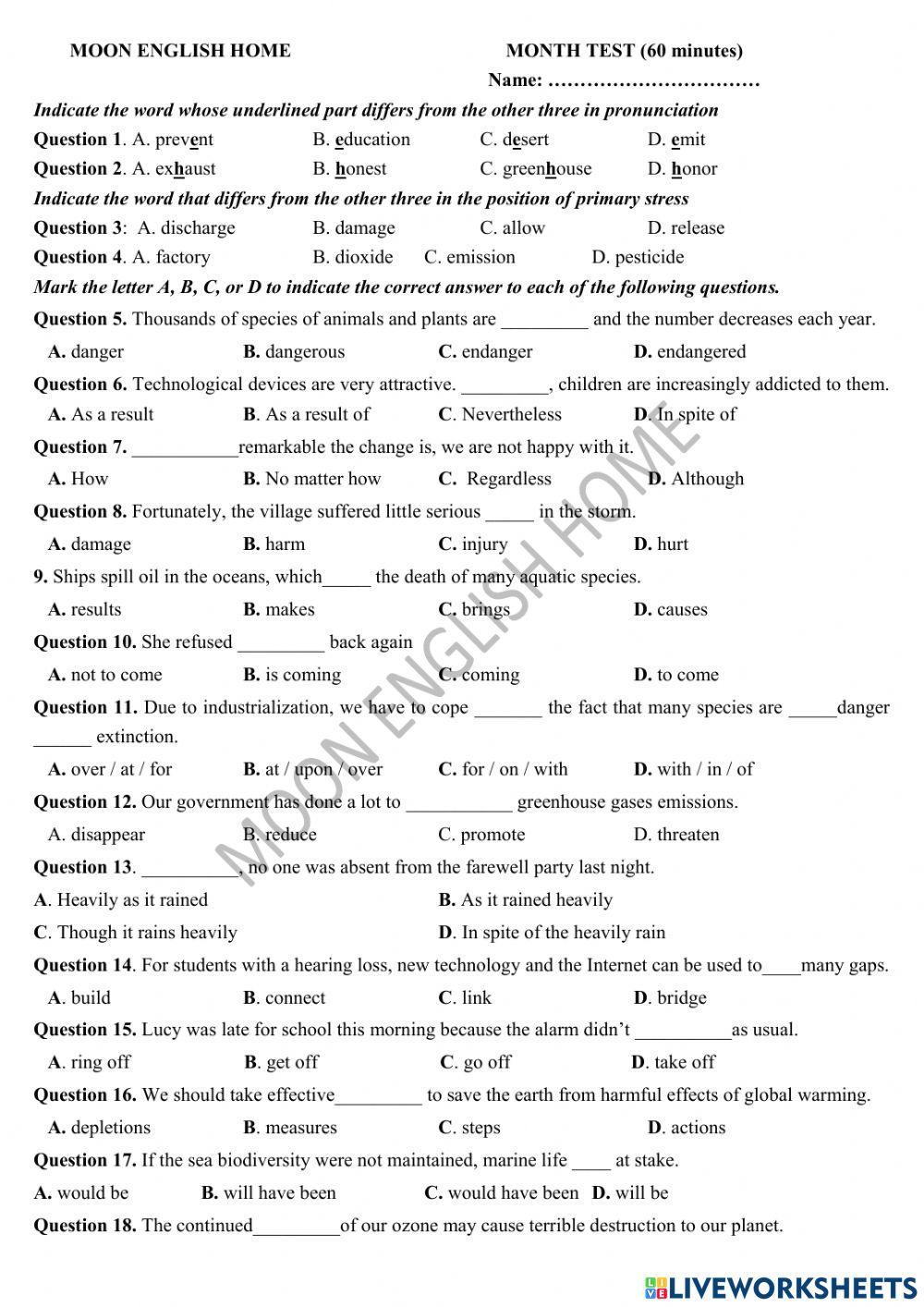 Grade 10-11- Month Test