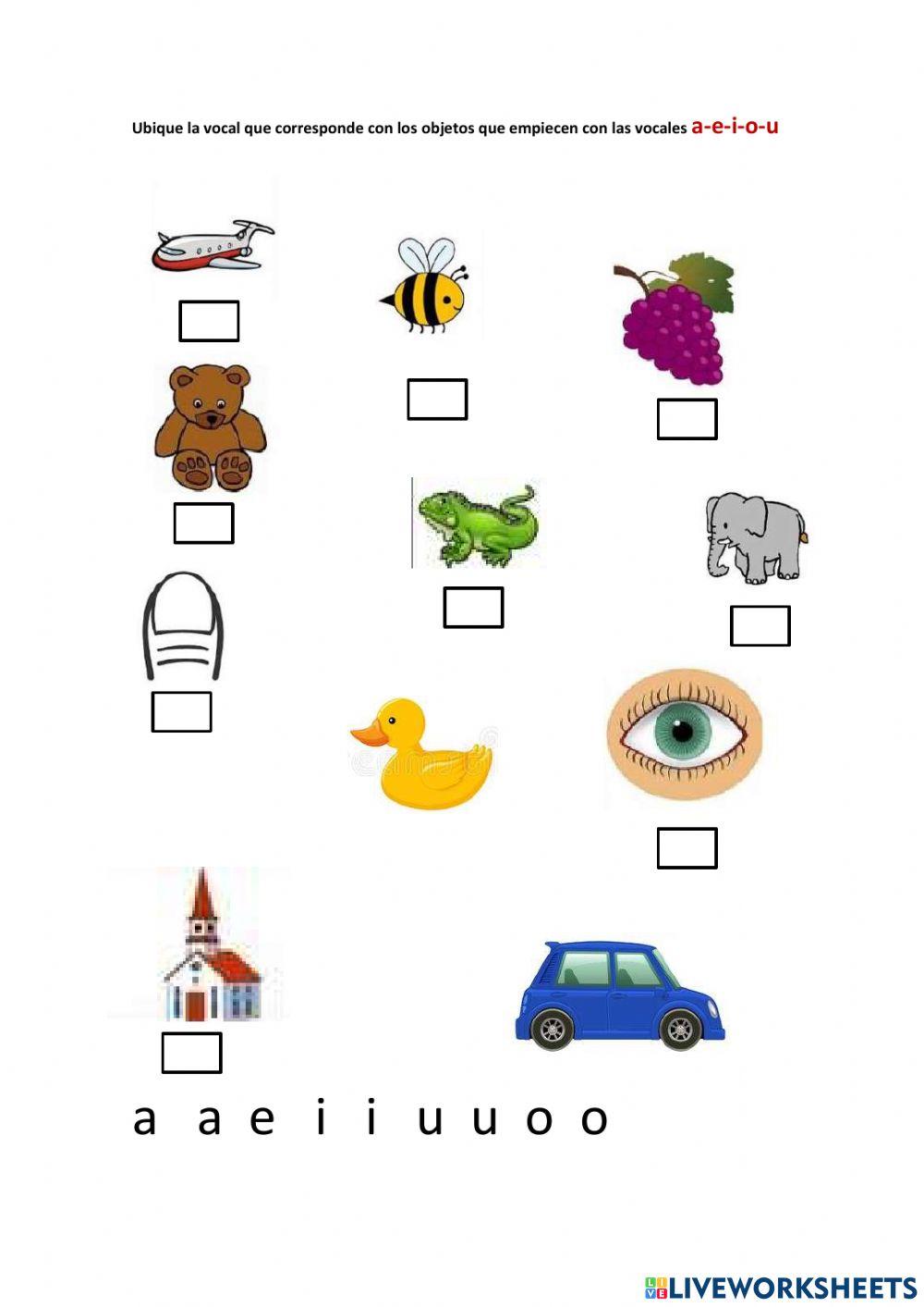 Ubicar las vocales con los objetos