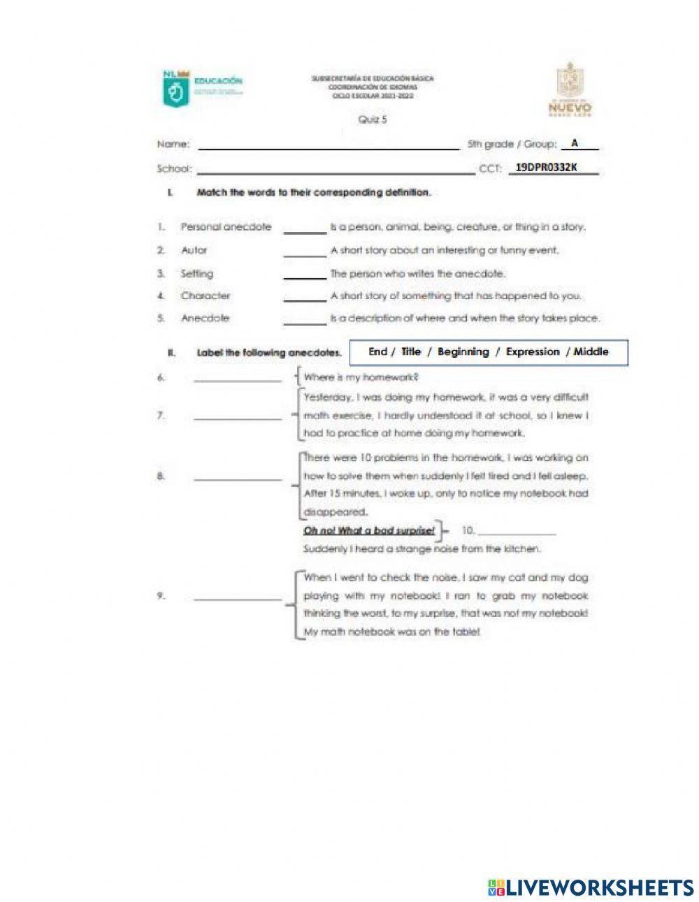 Quiz 5 January 5th grade