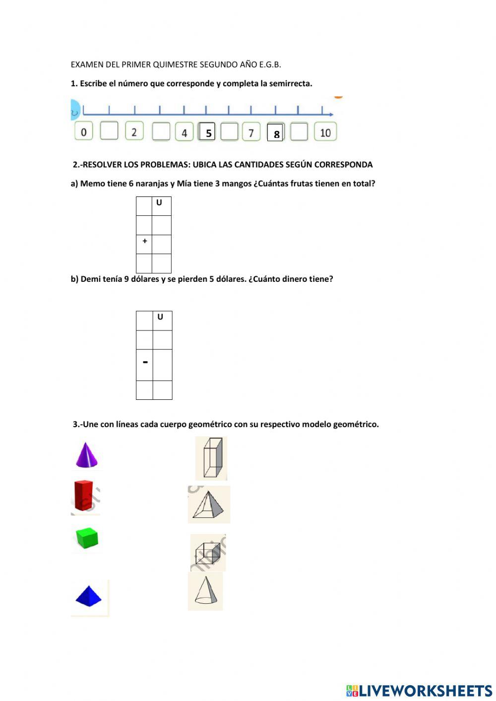 Examen del primer quimestre 2do egb