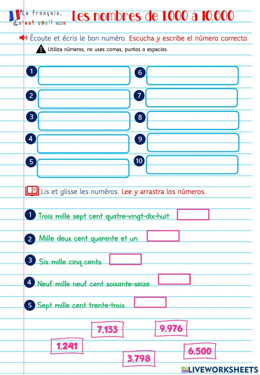 Les nombres de 1000 à 10000