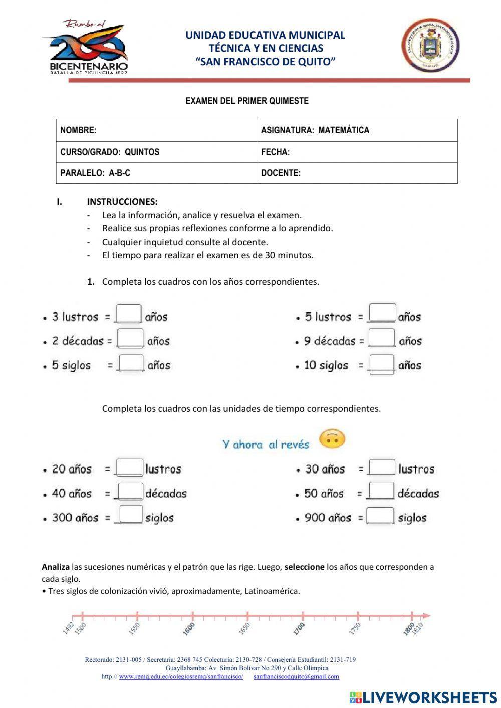 Examen de Matemática