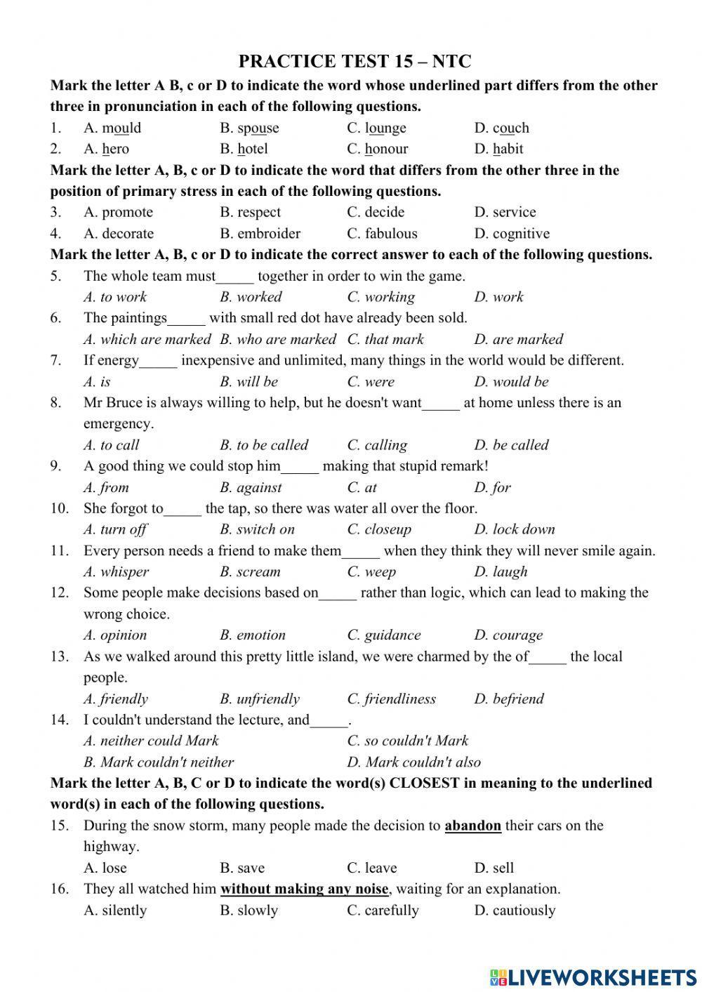 E9 - Practice test 15 - NTC
