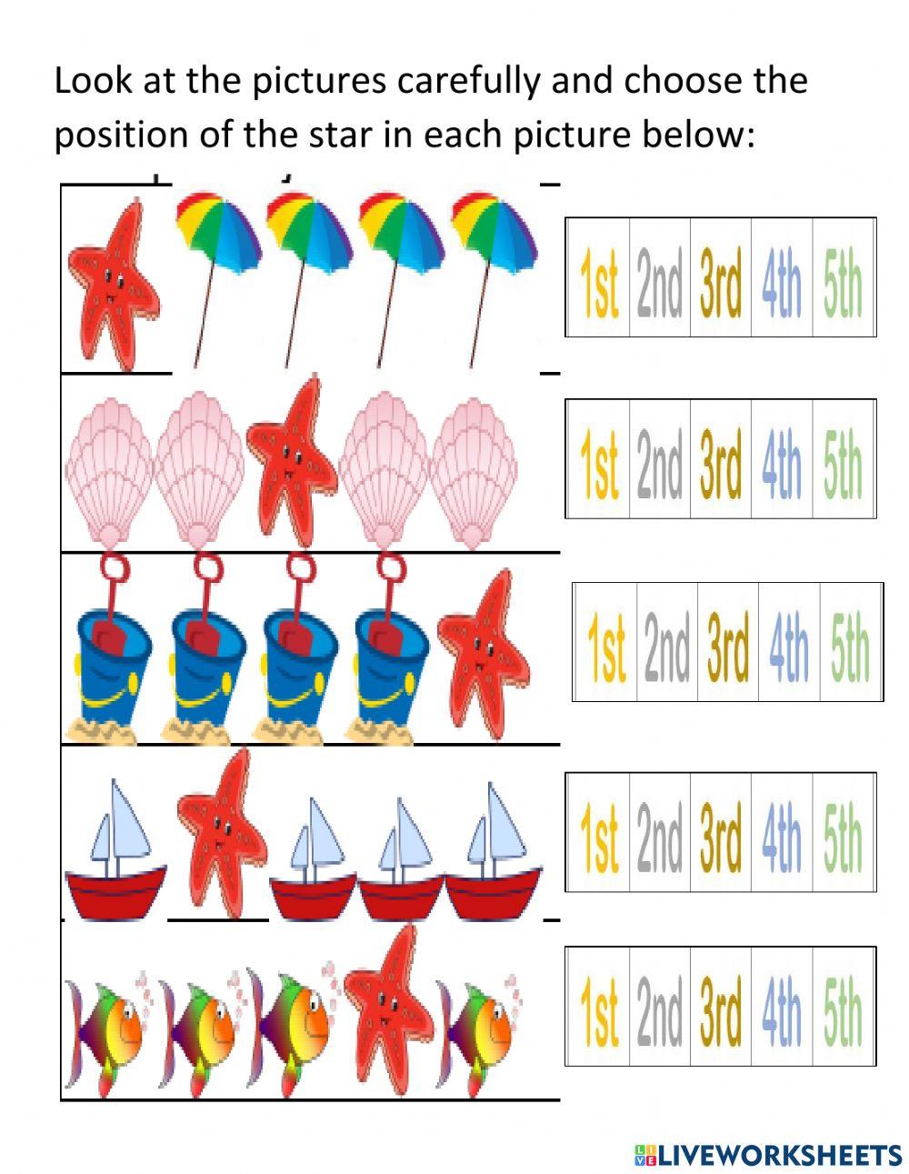 Ordinal numbers to 5