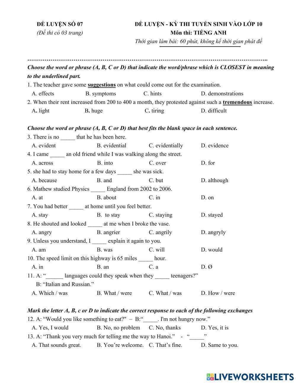 E9 - Practice test 7 - GVĐHNN