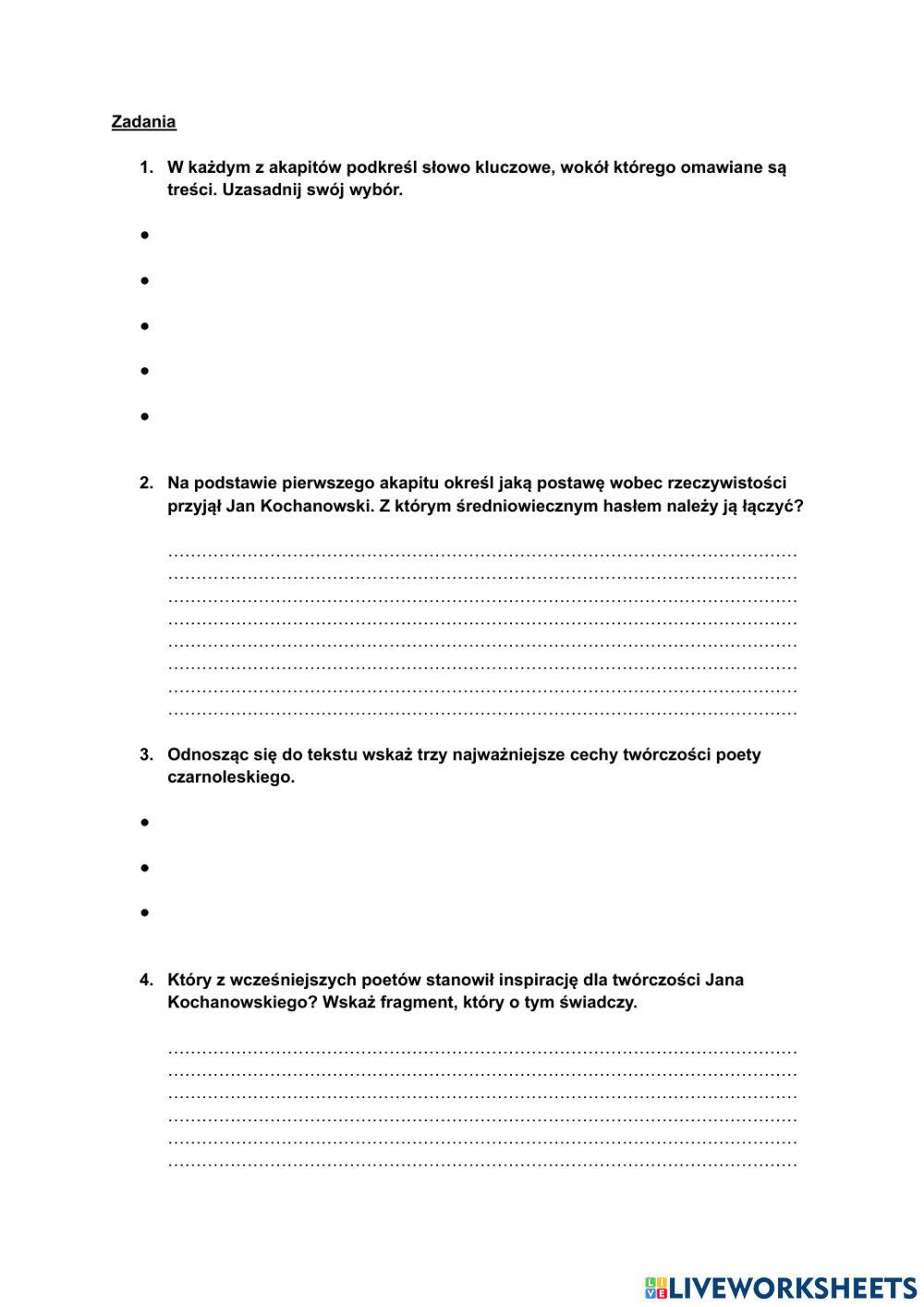 Kochanowski- poeta renesansu