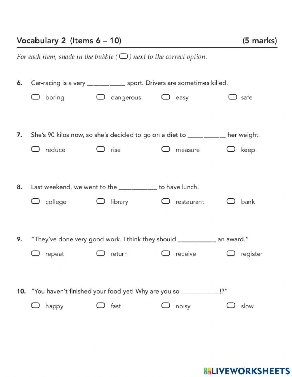 vocabulary:2 grade 12