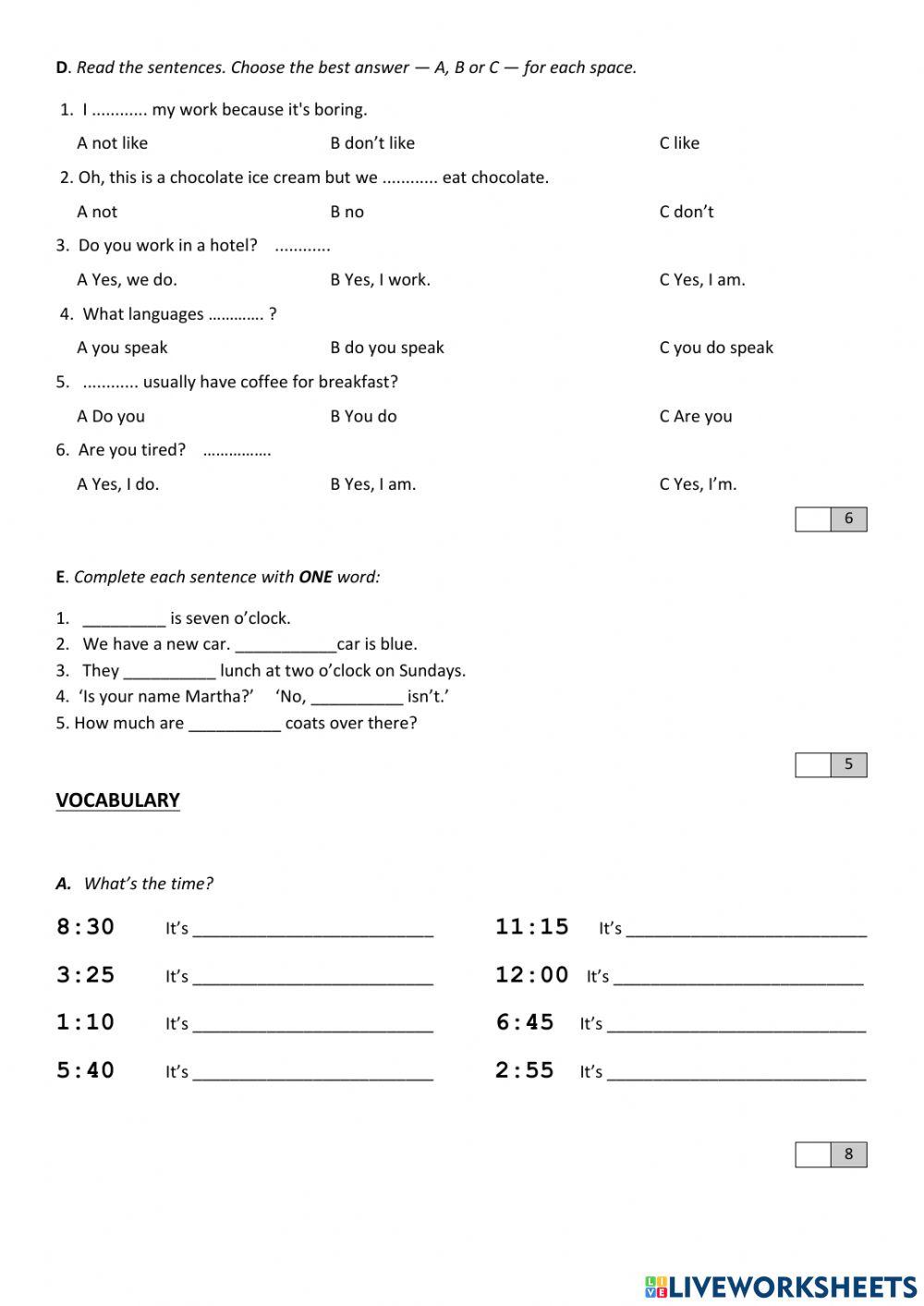 Second term test Starters