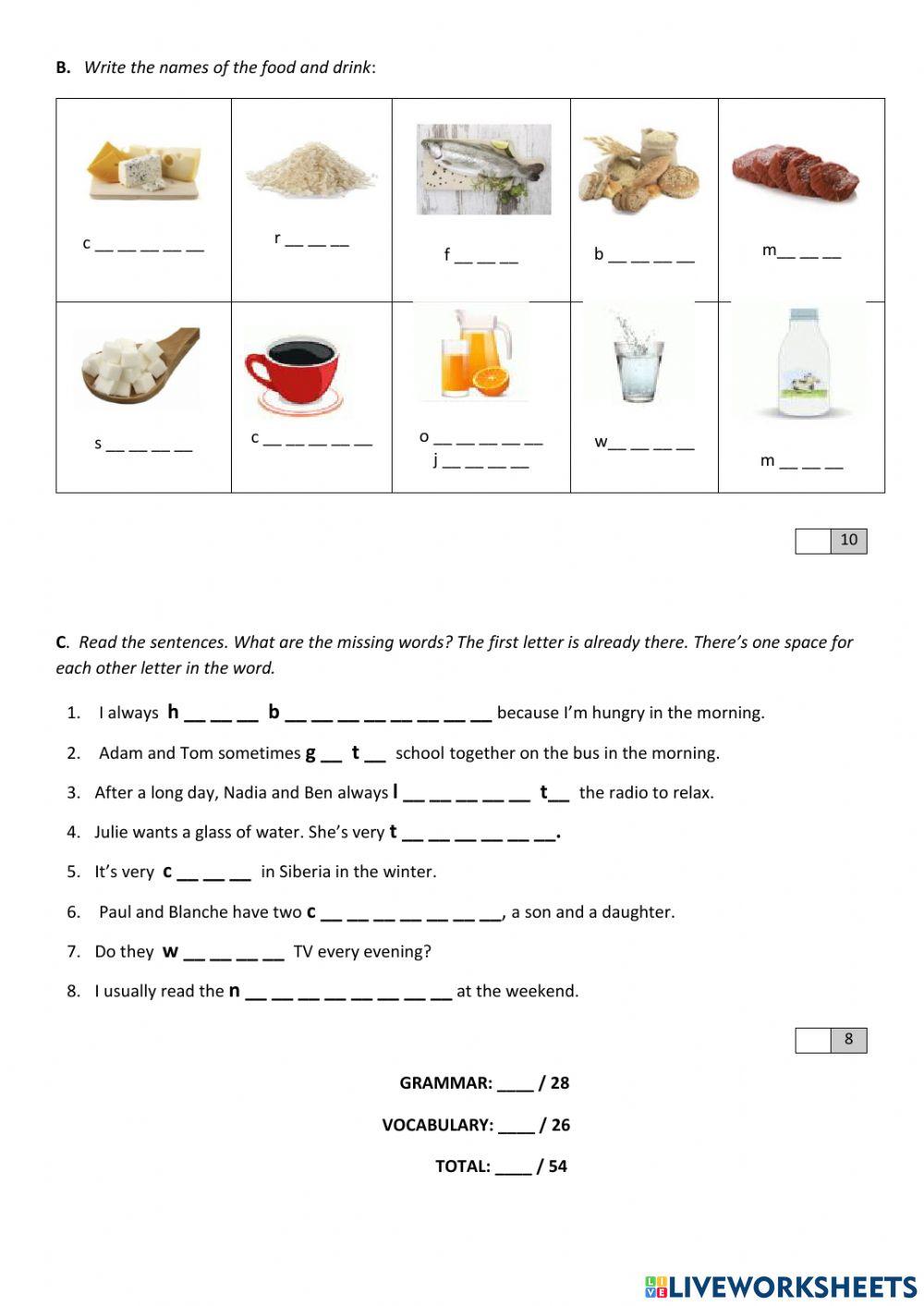 Second term test Starters