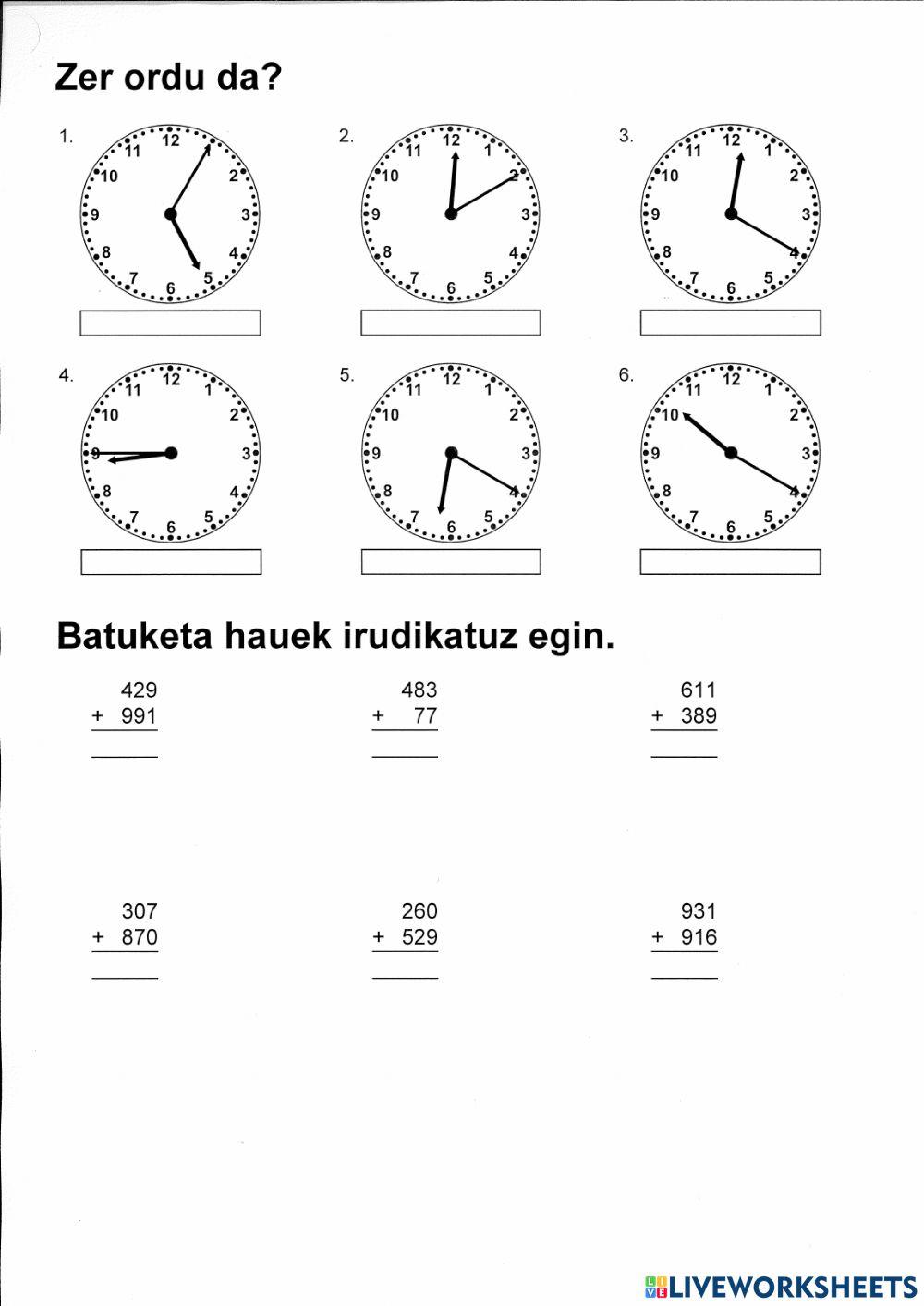 Ordularia, batuketak, kenketak eta biderketak
