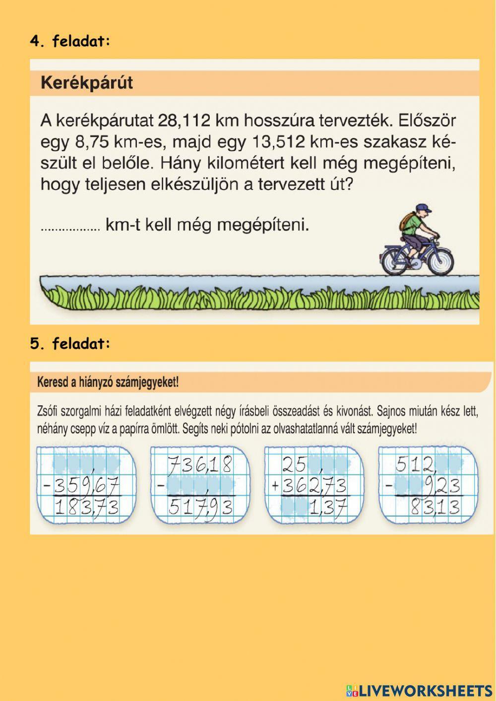 Tizedes törtek összeadása, kivonása